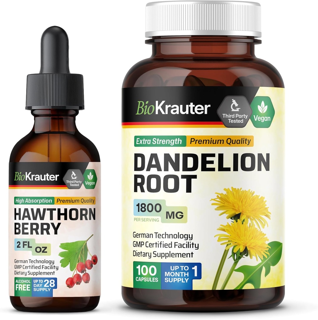 BIO KRAUTER Hawthorn Tinktura 2 Fl. Oz. & Pampeliška 100 Kapsle