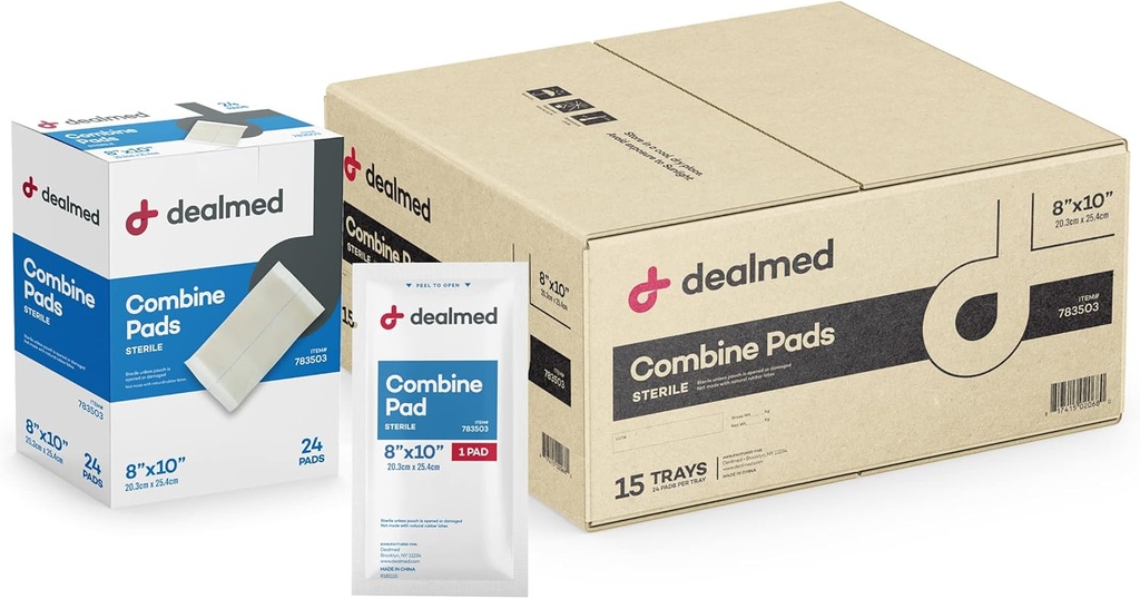 Dealmed Abdominal Combine Pads 8 "x10" (360- Case) Sterilní jednotlivě zabalené, ABD Pads, Absorbent, Non Adherent for Wound Care, Drainary, First Aid, 24 / Box (Případ 15)