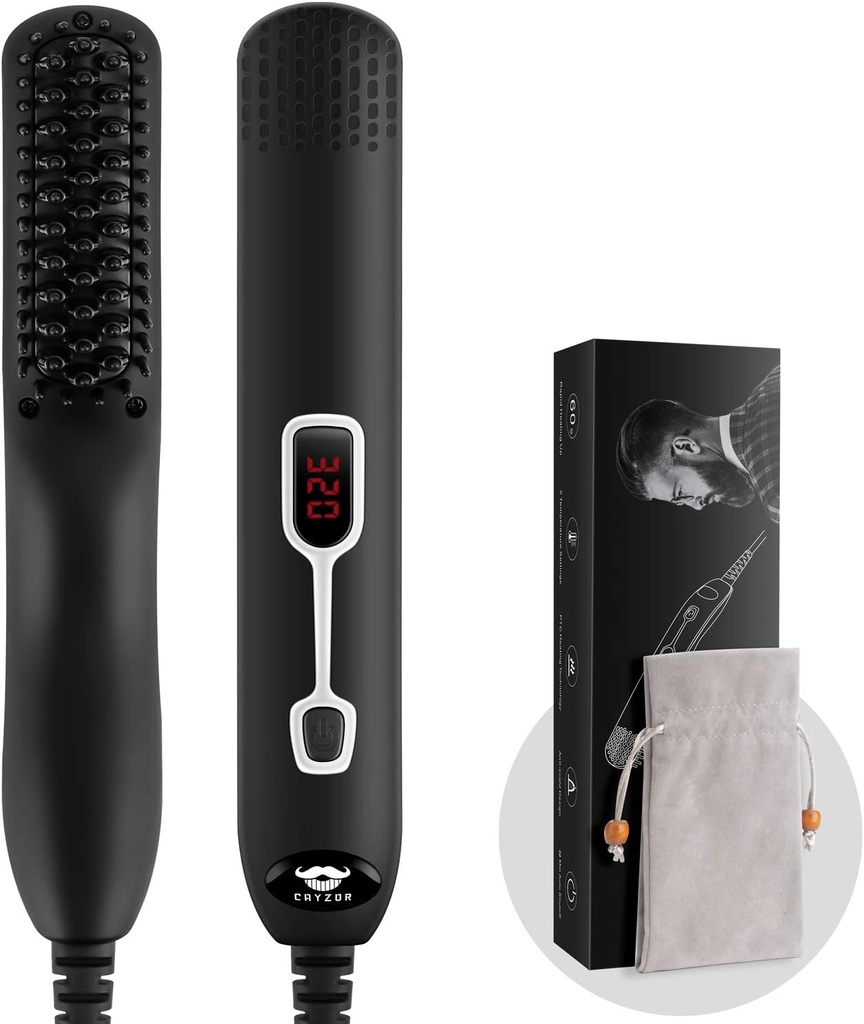 Beard Straightener Comb pro muže - Aktualizovaný profesionální elektrický Mens Beard Narovnávání vyhřívaný kartáč Přenosný Anti- Skald 5 nastavitelné teploty & LCD displej s taškou