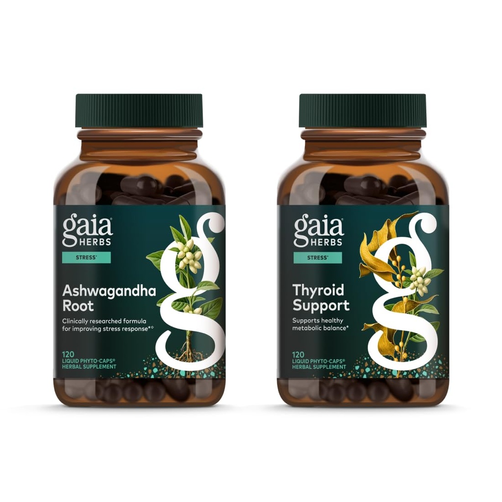 Gaia Herbs Ashwagandha Root - Vyrobeno s organickým Ashwagandha Root - 120 Vegan Liquid Phyto- Kapsle & Podpora štítné žlázy - Podpora zdravé metabolické rovnováhy a celkové well- Being - 120 Vegan Liquid Phyto
