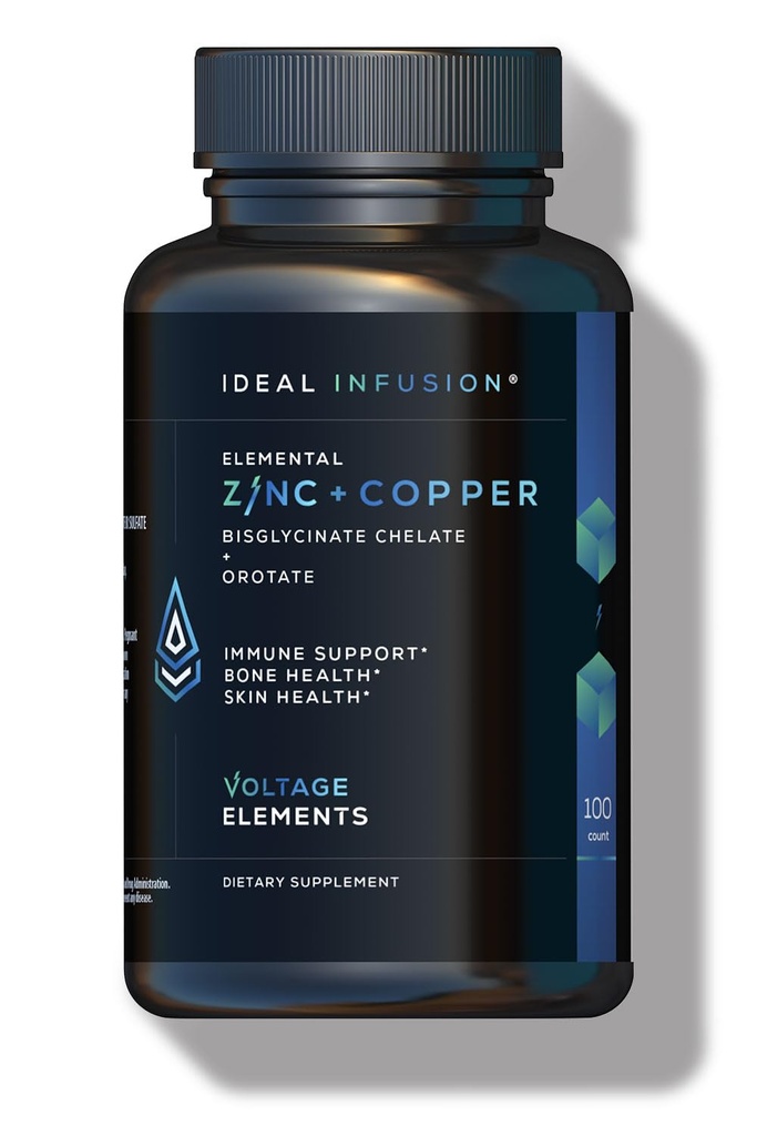 Voltage Elements Zinek Bisglycinát + Orotate 245mg s měďnatým chelátem: Muscle & Skin Health, Hormon Balance - Elemental Zinek 50mg (100 Služeb) Vegan
