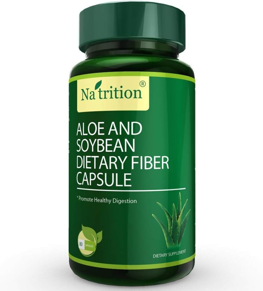 Natrition Aloe Vera Gel Extract Capsules with Soybean Dietary Fiber - Best Intestinal Cleanse Supplement - Zlepšit stravovací a zácpa Relief - 80 Kapsle
