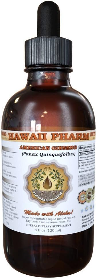 Hawaii Pharm American Ginseng Liquid Extract, ženšen (Panax Quincefolius) Sušený kořenový tinktura dodatek 4 oz