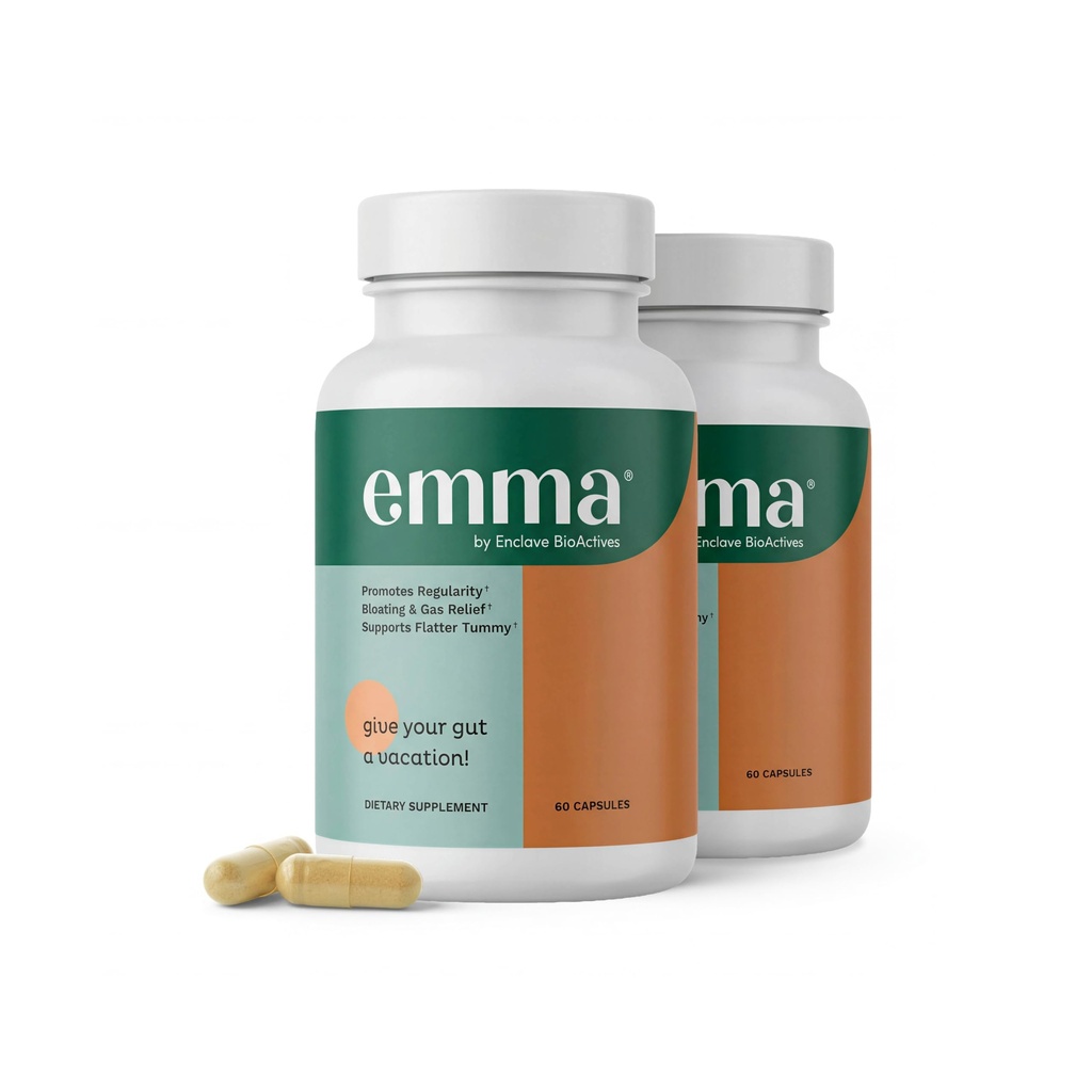 Emma Gut Zdraví - 2 Pack - Plyn a nafouknutí Relief, Zácpa, Leaky Gut Opravy - Gut Cleanse & Obnovit Digestion - Regulovat Bowel Hnutí. Probiotika a laxativní alternativa, 120 tobolek