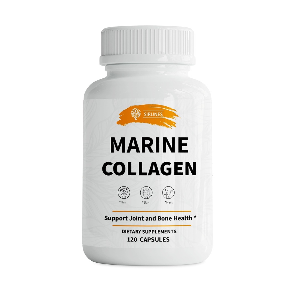SIRUNES Marine Collagen Peptides, 120 Kapsle - Rybí kolagen doplňky pro ženy, Skvělé pro vlasy, kůže, nehty, spony & kosti - Vyrobeno v USA