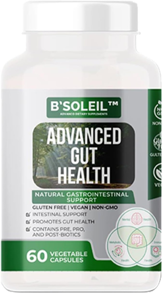 B 'Soleil ™ Advanced Gut Health Probiotic - Pre, Pro & Post Biotics - Natural Gastrointestinální Podpora - 60 Zeleninové kapsle - Gluten Free, Vegan & Non- GMO Genuine Health Probiotics - 25 miliard CFU