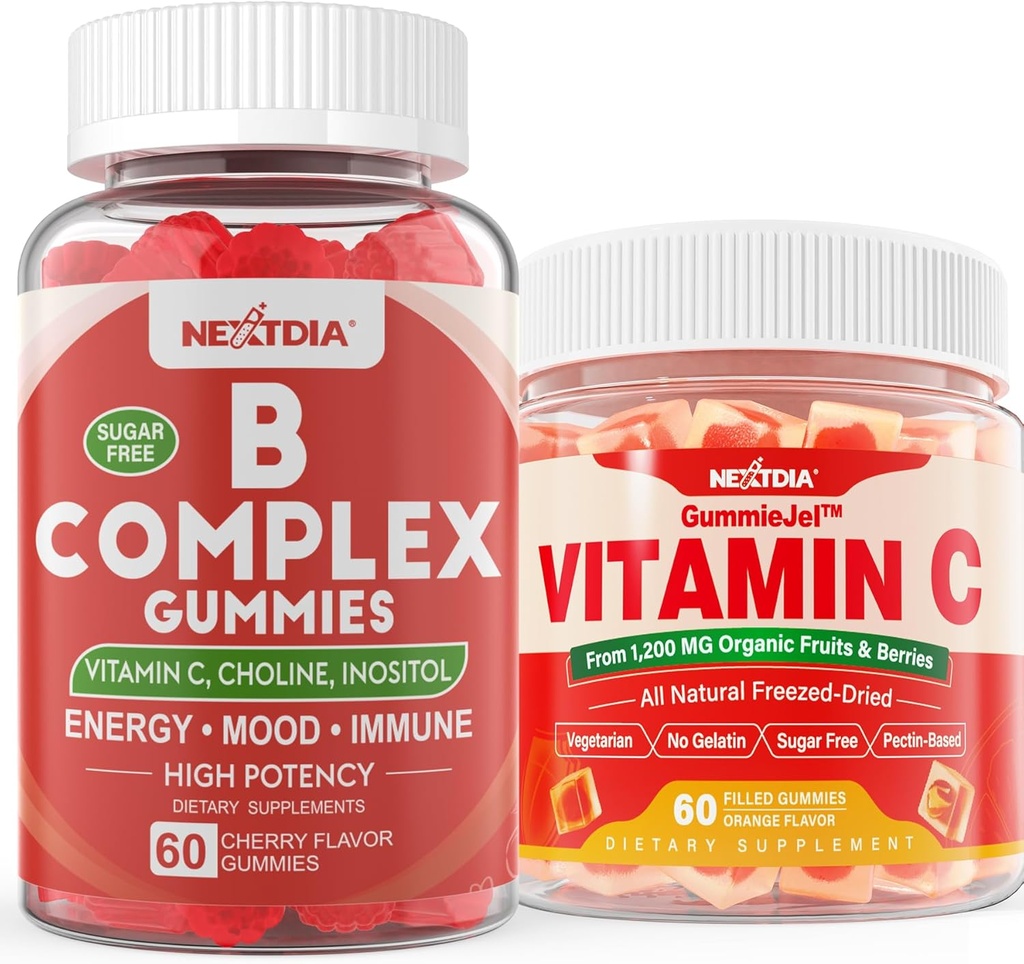 2 balení Vitamin B Komplexní gumy s 2000 mcg methyl B12, methylfolát + 1 balení celé potraviny Vitamin C gumy