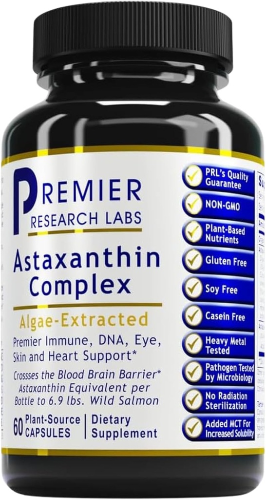 Premier Research Labs Premier Astaxanthin Complex - Astaxanthin doplňky, Astaxanthin 4mg na kapslí, Sourced from Algae, Antioxidant Support for Women & Men - 60 Vegetariánské kapsle