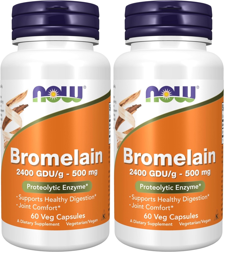 Nyní doplňky, Bromelain (přírodní proteolytický enzym) 2 400 GDU / g - 500 mg, přírodní proteolytický enzym *, 60 Veg kapsle (Balení po 2)