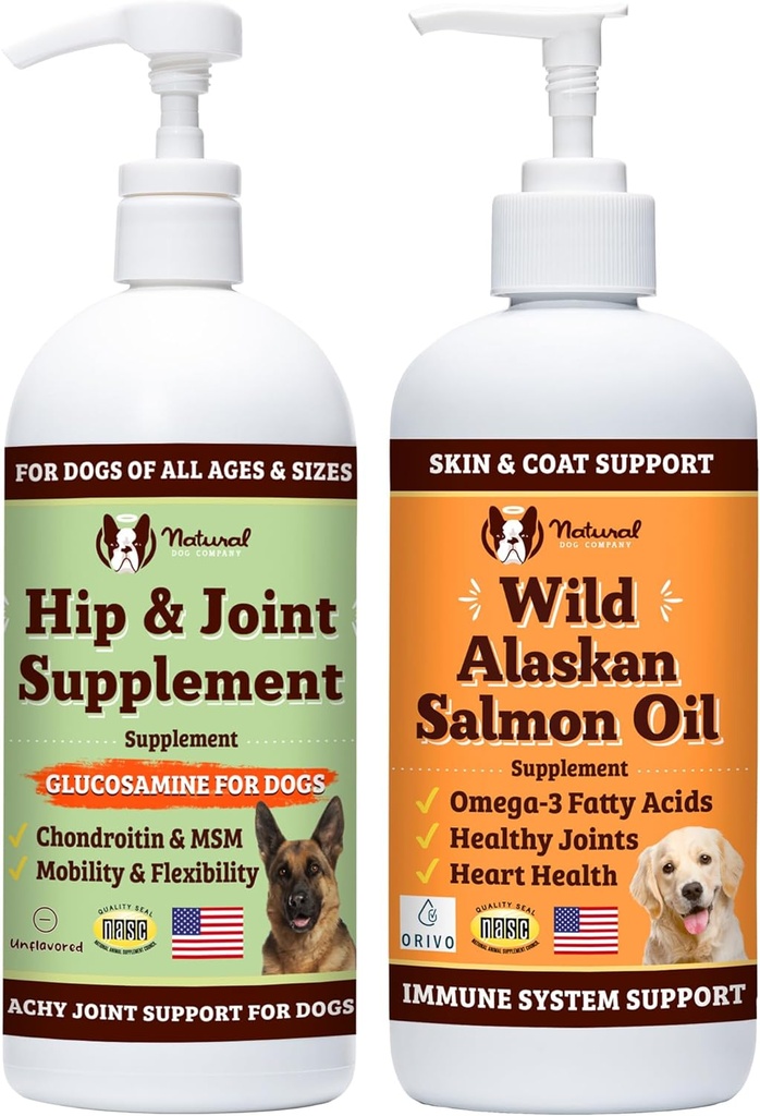 Natural Dog Company 32 oz. Bundle s Aljašský losos olej a tekutý glukosamine pro psy, Rybí olej dodatek, společné a Hip podpora