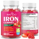 Veganské železné gumy pro dospělé a děti - s vitamínem C, A, B- komplex, folát, zinek a biotin - pro Blood Building & Energy Support, 60 Gummies