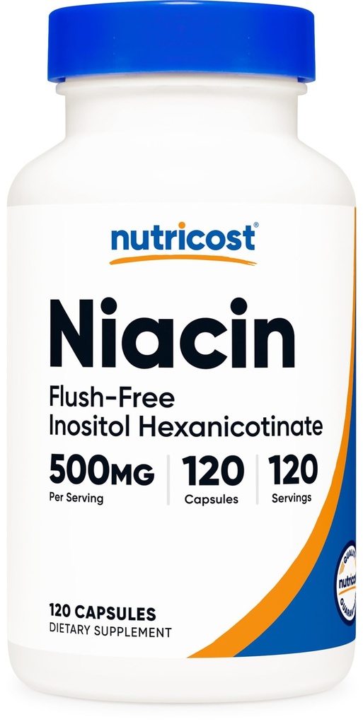 Nutricost Niacin (bez flush-) Inositol Hexanikotinát 500 mg, 120 tobolek, Vitamin B3