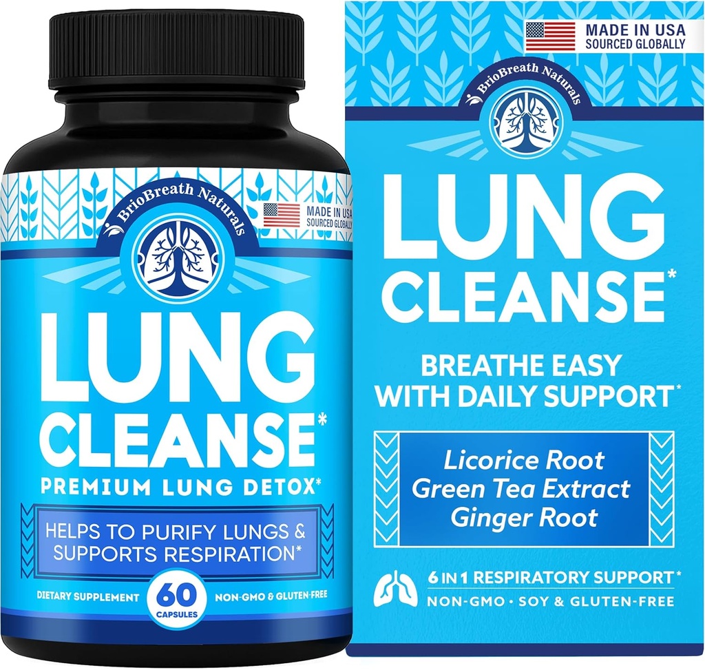 Lung Supplement - Přírodní kapsle pro vyčištění a detox plic - Made in USA - Respirační systém; Mucus Clear - Veganský dodatek pro Lung Detox; Respirační podpora - 60 Kapsle