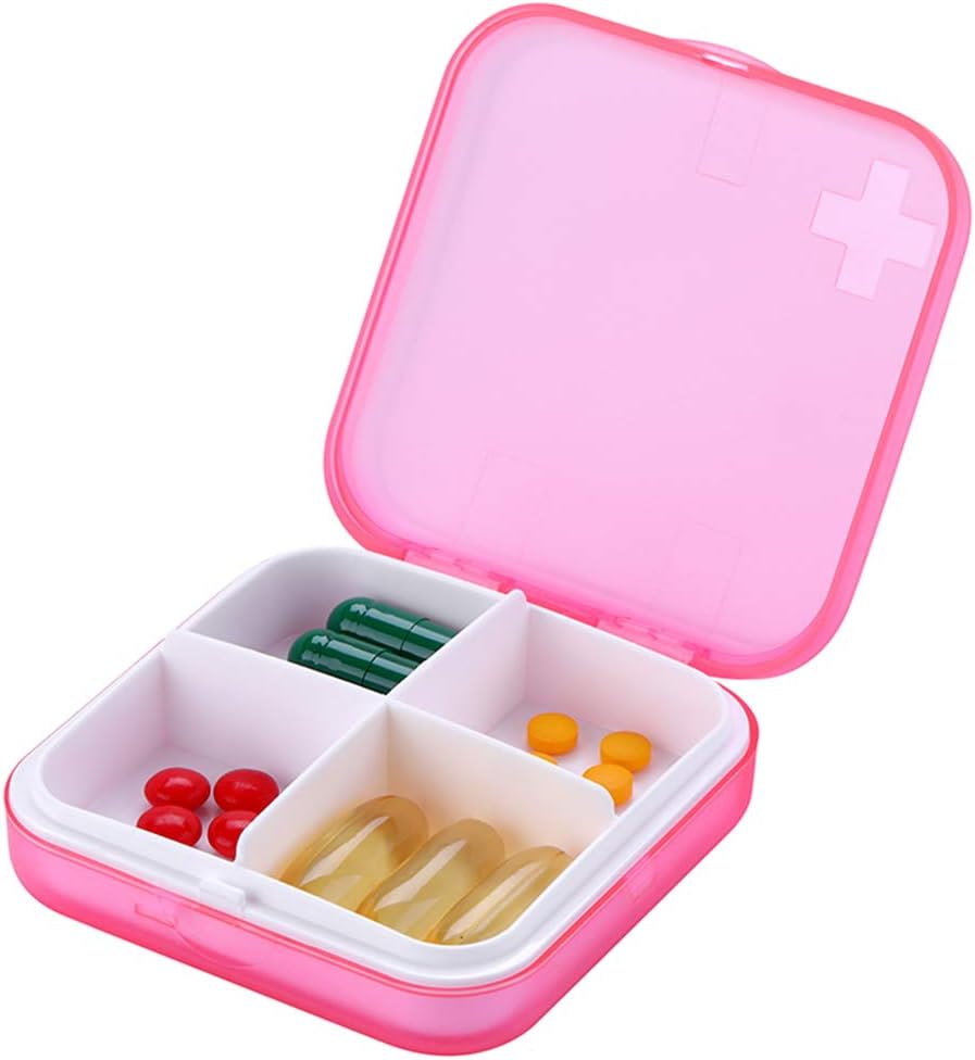 Přenosný karton Pořadatel - Slim Pill Box pro kabelky nebo cestování, Kompaktní pouzdro (4 kompartment, růžová)