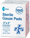 Globe 3 "x 3" Advanced Sterile Gauze Pads, 100- Pack Individually Packed - 12- Ply Cotton for Wound Care Dressing, Vysoce absorbentní obvazy pro domácí a nouzové použití - Travel & First Aid Kit Essential