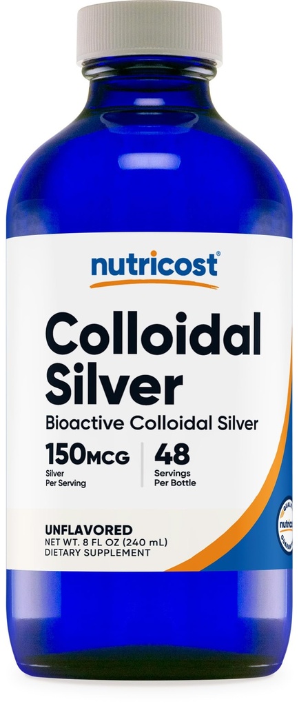 Nutricost Koloidní stříbro 8oz - kobaltové modré skleněné láhve, Bio- aktivní koloidní stříbro