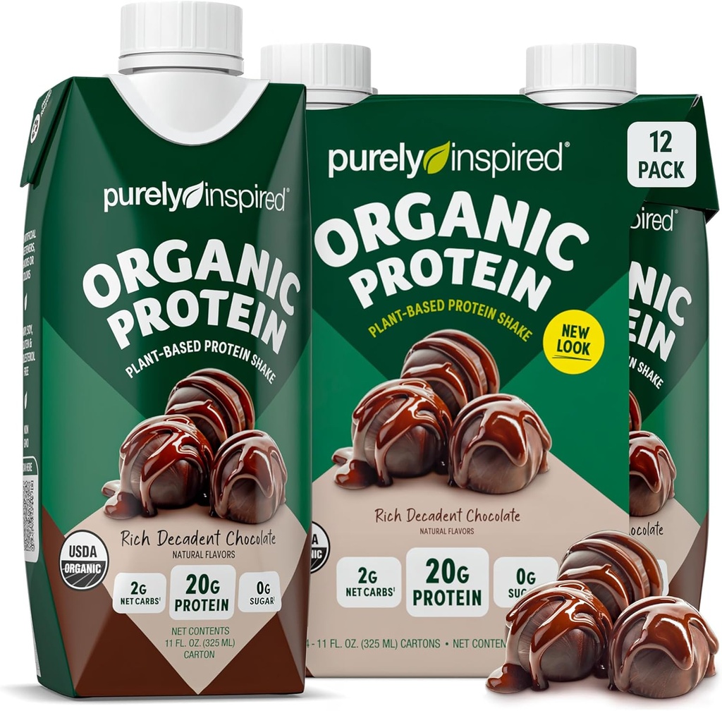 Čistě inspirovaný připraven k pití Organic Protein Shake, Dekadent Chocolate (12 Pack) - Plant- Based RTD Nutritional Protein Drinks - Zero- Sugar & gluten- Free Meal Supplement Drink Liquid Protein