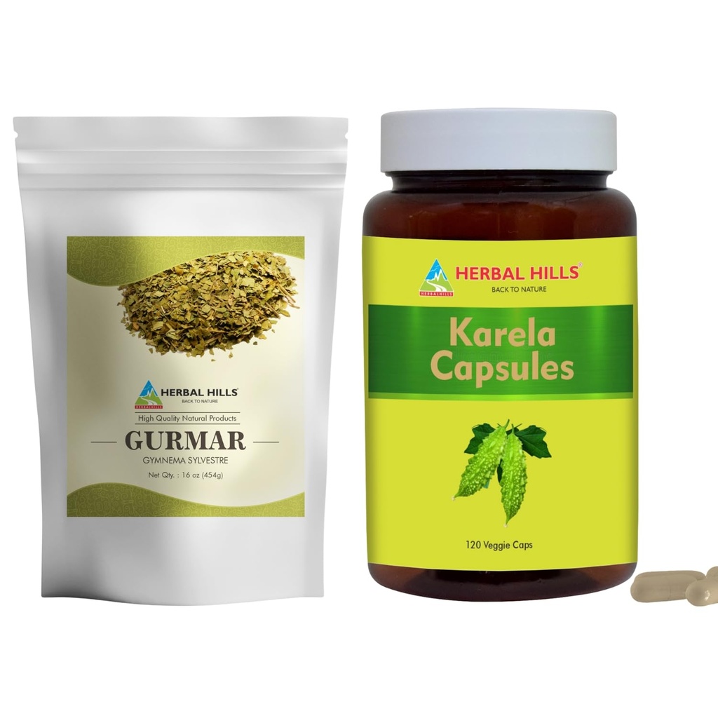HERBAL HILLS Gurmar Tea Powder a Karela Karela Kapsle Balení po 2 Combo