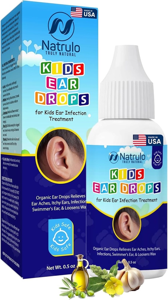 Natruro Natural Ušní kapky pro děti Ušní infekce Léčba - Organic Children Uar Oil Drops Relieves Uch Aches, Itchy Uší, Infekce, Plavec Uch, & Loosens Wax - Děti Safe, Made in USA
