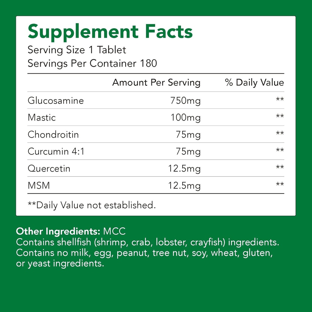 Premium Glucosamine + Chondriotin + MSM + Mastic + Curcumin (750mg) Yellow 124; Bone & Joint Health (1 Bottle- 180 Capsules- 6mo Supply) 124; Vitamin pro společnou podporu Yellow 124; Non- GMO & Gluten Free