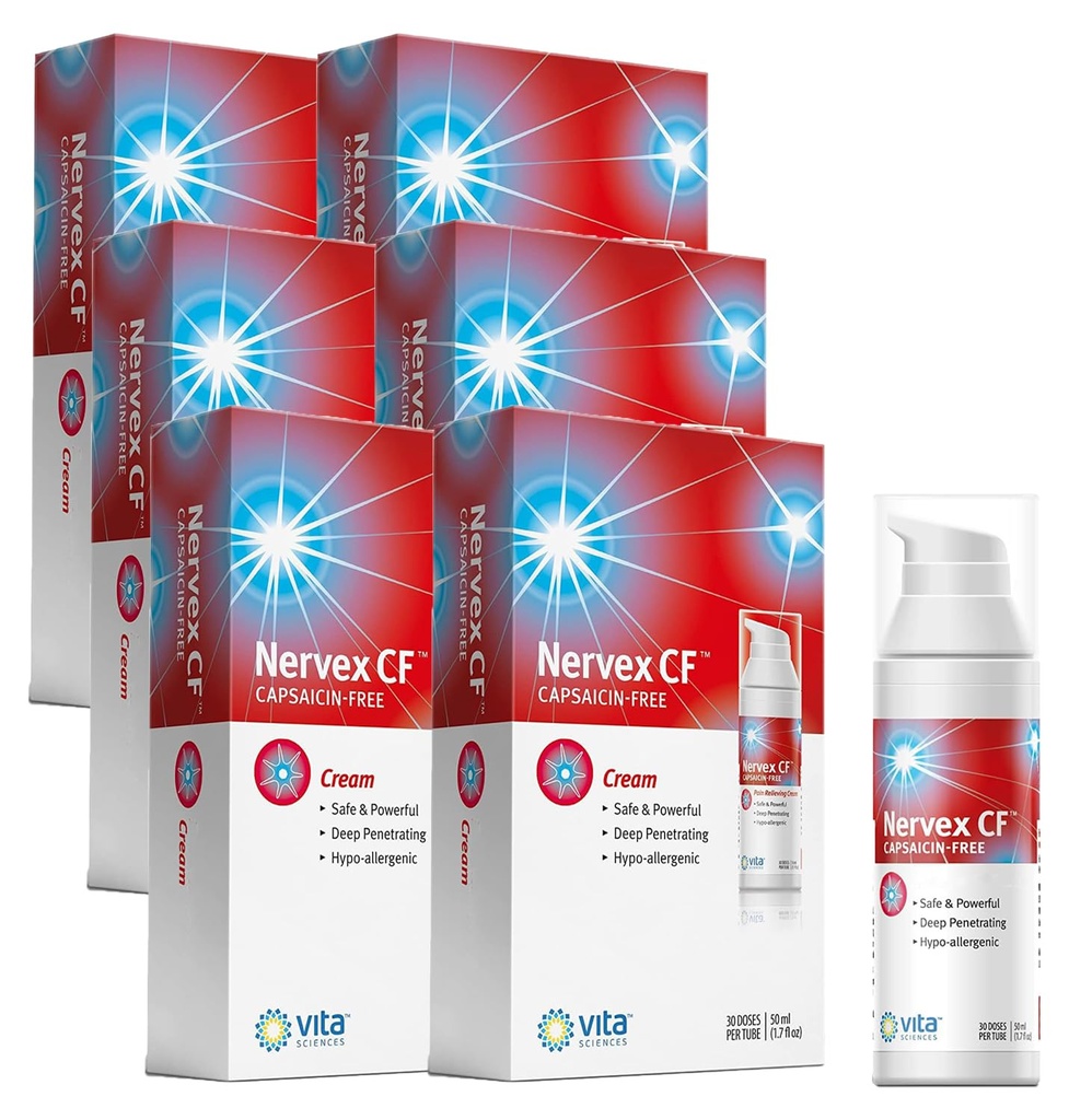 Vita Sciences Nervex CF Neuropatie Relief pro ruce a nohy - Výkonný krém Formule pro spalování, Tingling, Numbness - s Arnica, B12, B1, B5, B6, E, MSM, Aloe, a Coconut Oil Base - Balení 6