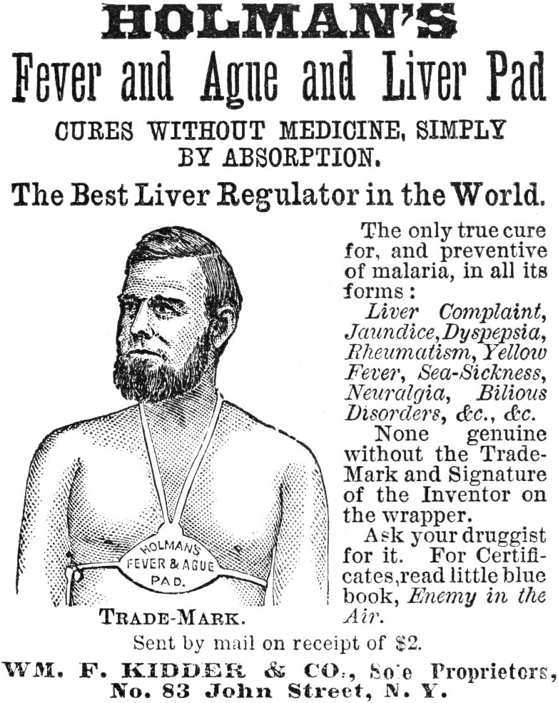 Játra Pad Reklama Neamerické patentové medicíny Reklama 1876 pro Holmans Horečka a Ague Játra Pad Poster Tisk podle (18 x 24)