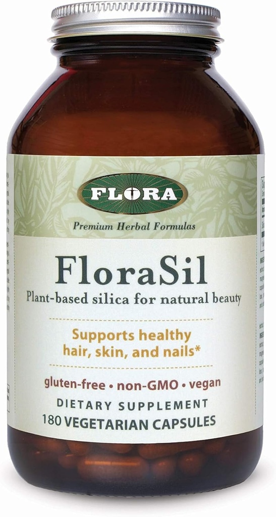 Flora - Flora - FloraSil Silica Supplement - Natural Beauty Support - Podporuje vlasy, kůži, hřebík a sílu kostí - Plant- Based Silica from Horsetail Extract - Vegan - 180 Kapsle (180 Služeb)