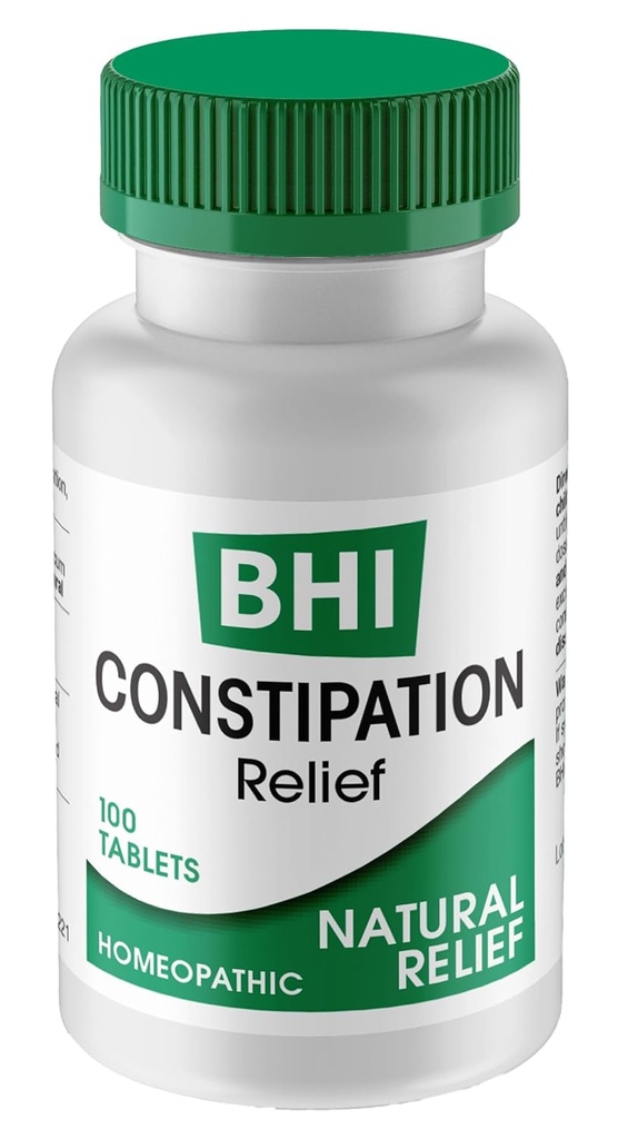 BHI Zácpa Relief Natural Safe Cílené Homeopatické aktivní ingredience Relieve Bloat Discomfort, Bowel Back- Up & Nepravidelnost pro ženy a muže - 100 Tablety