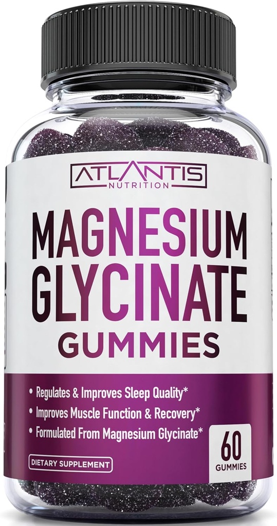 Atlantis Nutrition Magnesium Glycinate Gummies 700mg - Vegan Magnesium Glycinát pro děti a dospělé - Muscle Support & Enhanced Sleep - Delicious Grape Flavor - pro celou rodinu - 60 Počet