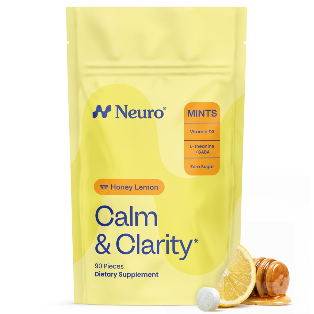 NeuroGum klid & Clarity Mints (Med Lemon, 90 Kusy) 124; GABA + L- Theanine + Vitamin D3 Dub 124; Cukr Free Mood & Stress Relief Dodatek
