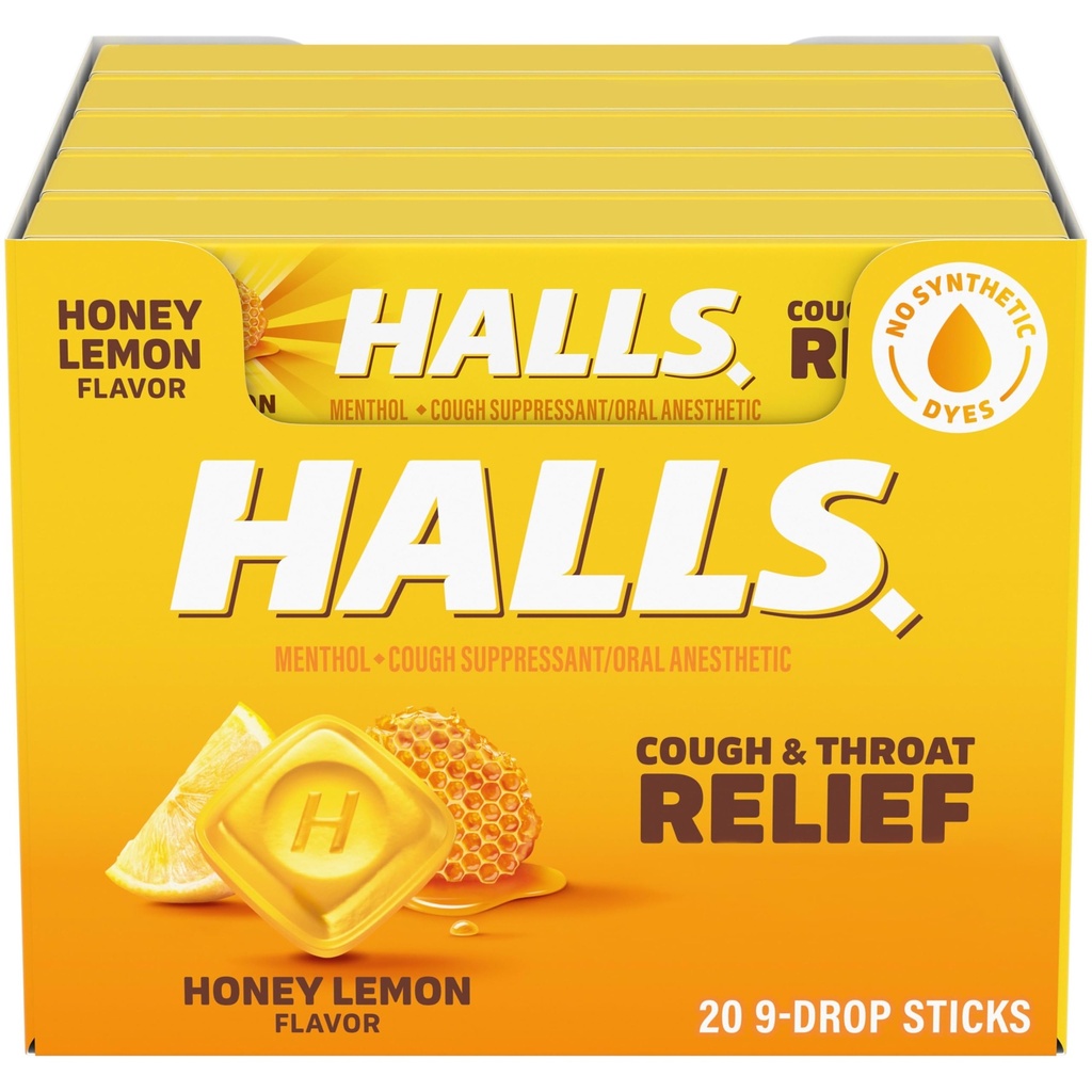 HALLS Kašel a útlum hrdla Med Lemon Kašel Kašel, 20 Sticks of 9 (180 Celkem Kapky)