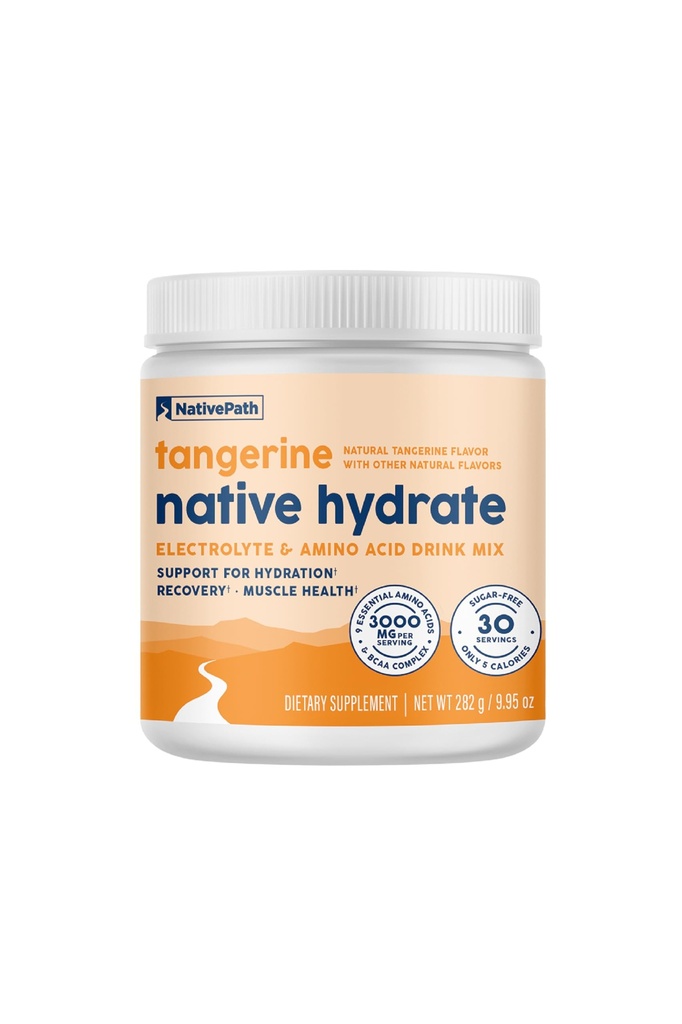 NativePath Hydrate, Zero Sugar, Electrolytes Powder with BCAA, Tangerine Hydration, Keto & Paleo Friendly, 30 Služeb