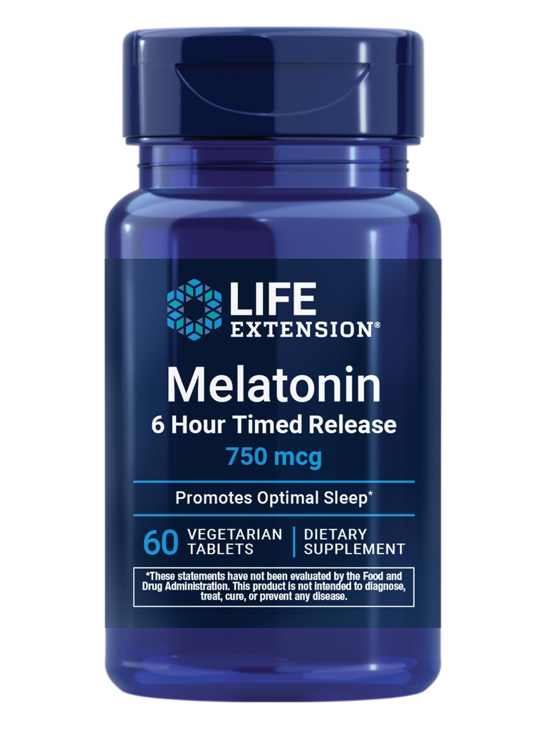 Life Extension Melatonin 6 hodin Načasovaná verze, 750 mcg, Extended -Release Formule pro Gentle Sleep Support, Zdravé cirkadiánní Rhynms, Cellular Defense, Gluten- Free, Non- GMO, Vegetarian, 60 Tablety