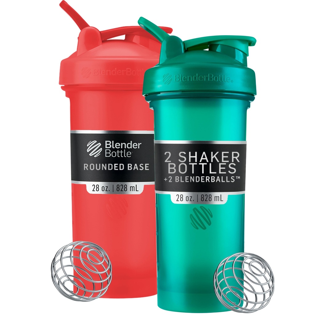 BlenderBottle Classic V2 Shaker Bottle Perfect for Protein Shakes and Pre Workout, 28- Ounce (2 balení), červená, zelená