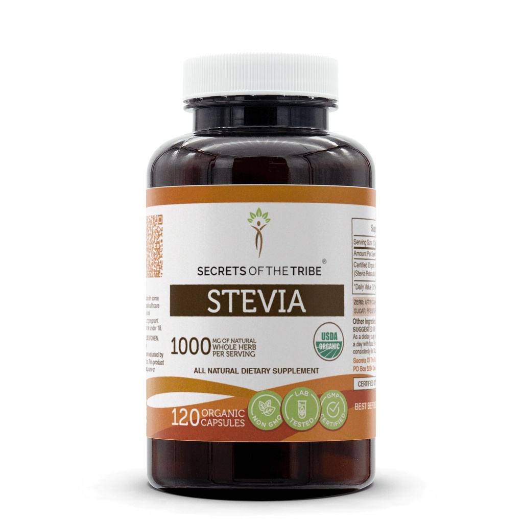 Stevia 120 Kapsle, 1000 mg, USDA Organic Stevia (Stevia Rebaudiana) Sušený list (120 Kapsle)
