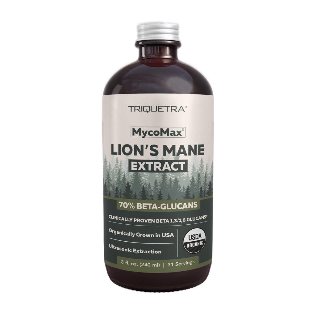 MycoMax Lions Mane Extract - 70% Beta Glucans, Max Potency Organic Lions Mane Dodatek, US Grown + Ultrasonic Extraction - 500 mg na porci - Duševní jasnost, Focus and Memory - 8 oz.