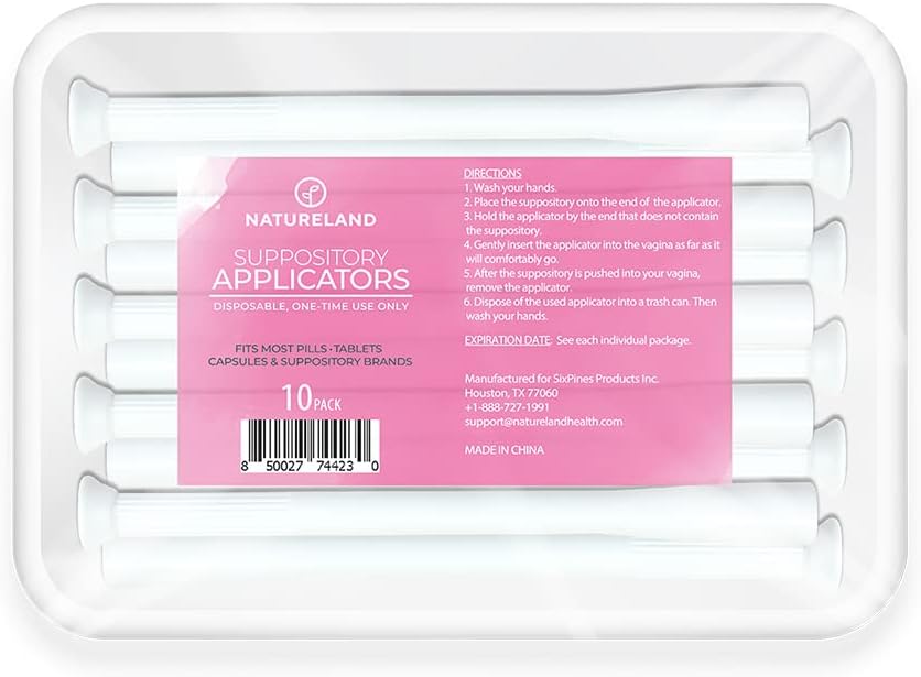 Natureland [10 Pack] Vaginální pomůcky pro ženy, Soft Tip pomocný nástroj pro pilulky, a pH Balance Tablet Suppositors, Individuálně zabalené (Velké tip aplikátory)