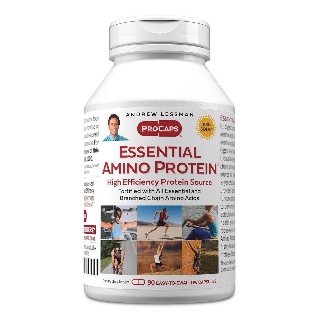 ANDREW LESSMAN Essential Amino Protein 90 Kapsle - Vysoce biologicky dostupný zdroj bílkovin s esenciální a rozvětvené řetězce aminokyselin. Podporuje strukturu a funkci klíčových orgánů a tkání.
