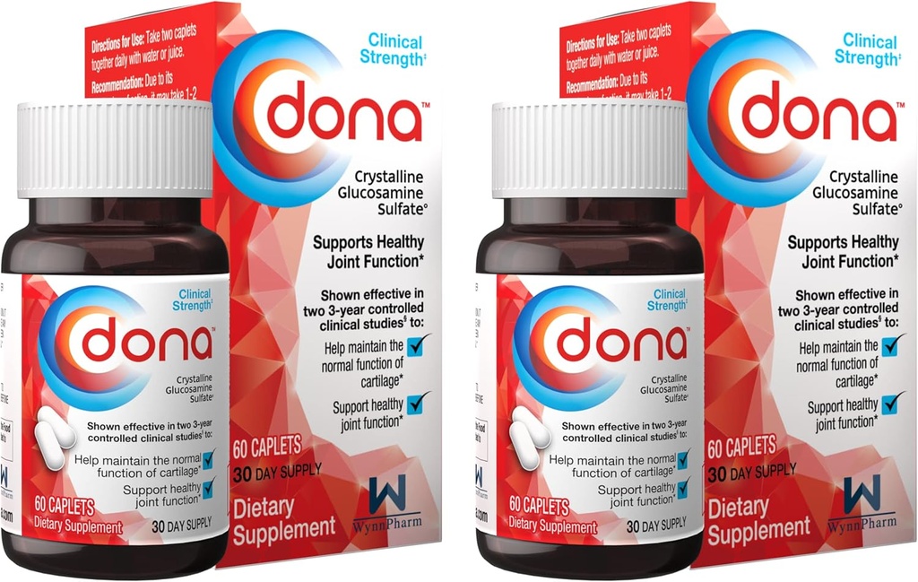 Dona Crystalline Glucosamine Sulfath, 750 Mg, Joint Supplement Pills for Knee Comfort & Joint Health Support, 750 Mg, 60 Count (2 Pack).