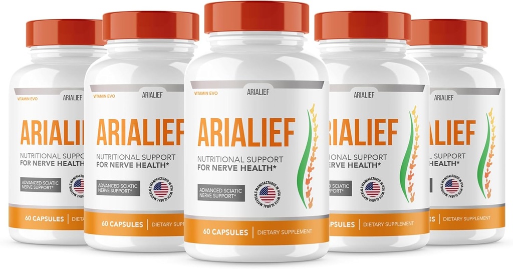 (5 PACK) Arialief Sciatica Nerve Support, Arialeaf Advanced Nerve Health, Arialeaf Prime Palm Sciatica, Aria Leaf Primepalma Aria Lief, Nerve Relief Dodatek Sciatic Soothing (300 Kapsle)