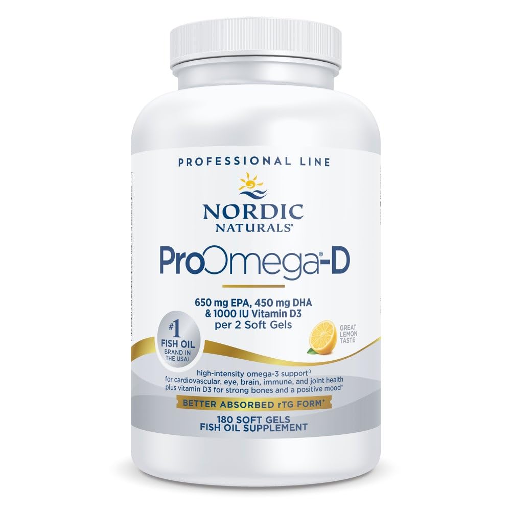 Nordic Naturals ProOmega-D, Lemon Flavor - 180 Soft Gels - 1280 mg Omega33 + 1000 IU D3 - High-Potency Fish Oil - EPA & DHA - Mozek, Oko, Srdce, & Imunitní zdraví - Non- GMO - 90 Servings