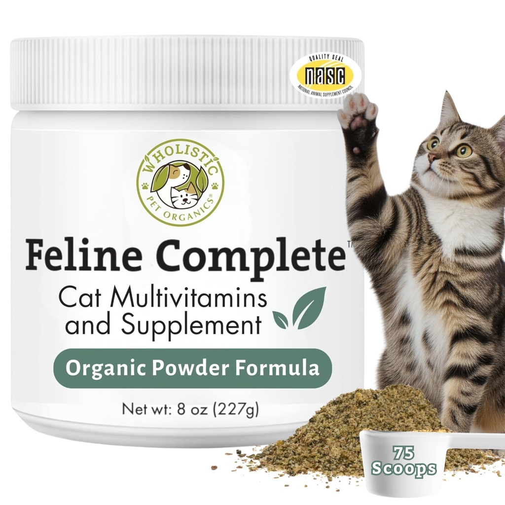 Wholistic Pet Organics Feline Complete - 8 Oz - Multivitamin & Probiotický prášek pro kočky - Přírodní kočičí potrava & stravovací podpora