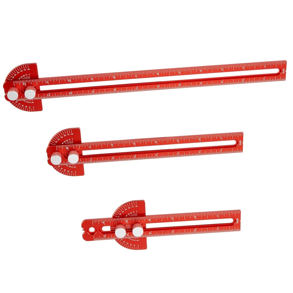 Dřevěné rulery, TOURACE 3Pcs Precision Pocket Ruler Metal Slide Pravidlo Dřevěné nástroje T Square Metric / Inch Přenosné rulery s úhlovým hledáčkem Protraktoru (6 / 8 / 12 Inch)