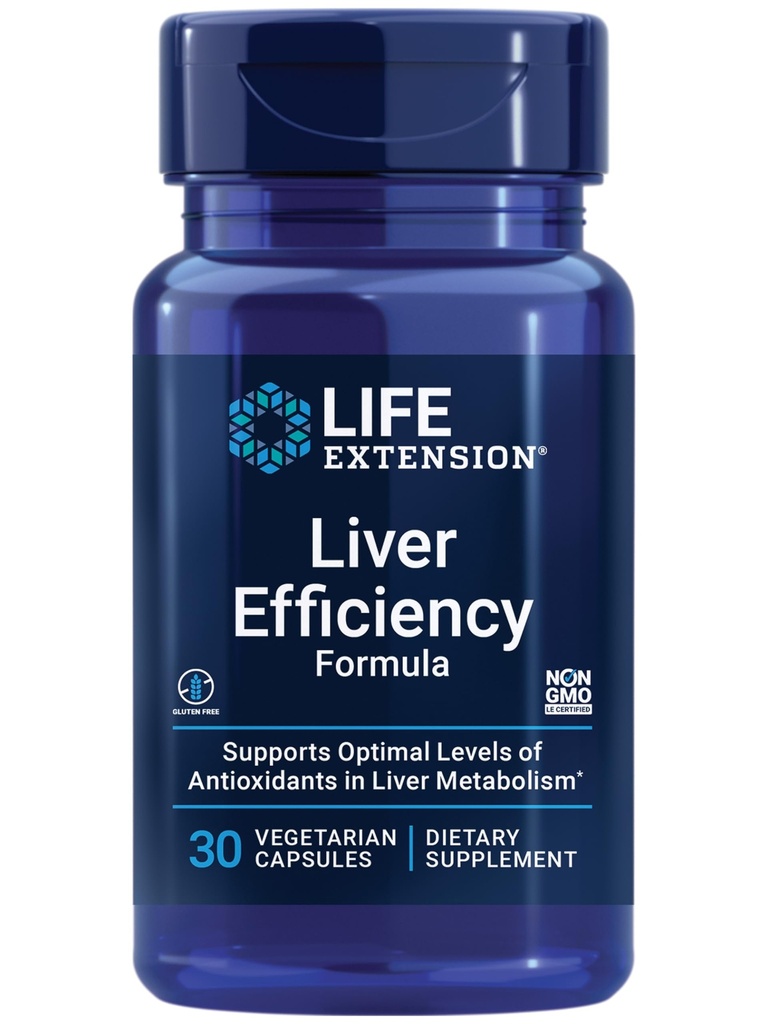 Life Extension Jaterní Efektivita Vzorec, Podporuje zdravé funkce jater na buněčné úrovni a optimální úrovně antioxidantů v metabolismu jater, gluten- free, non-GMO, Vegetariánské, 30 Kapsle