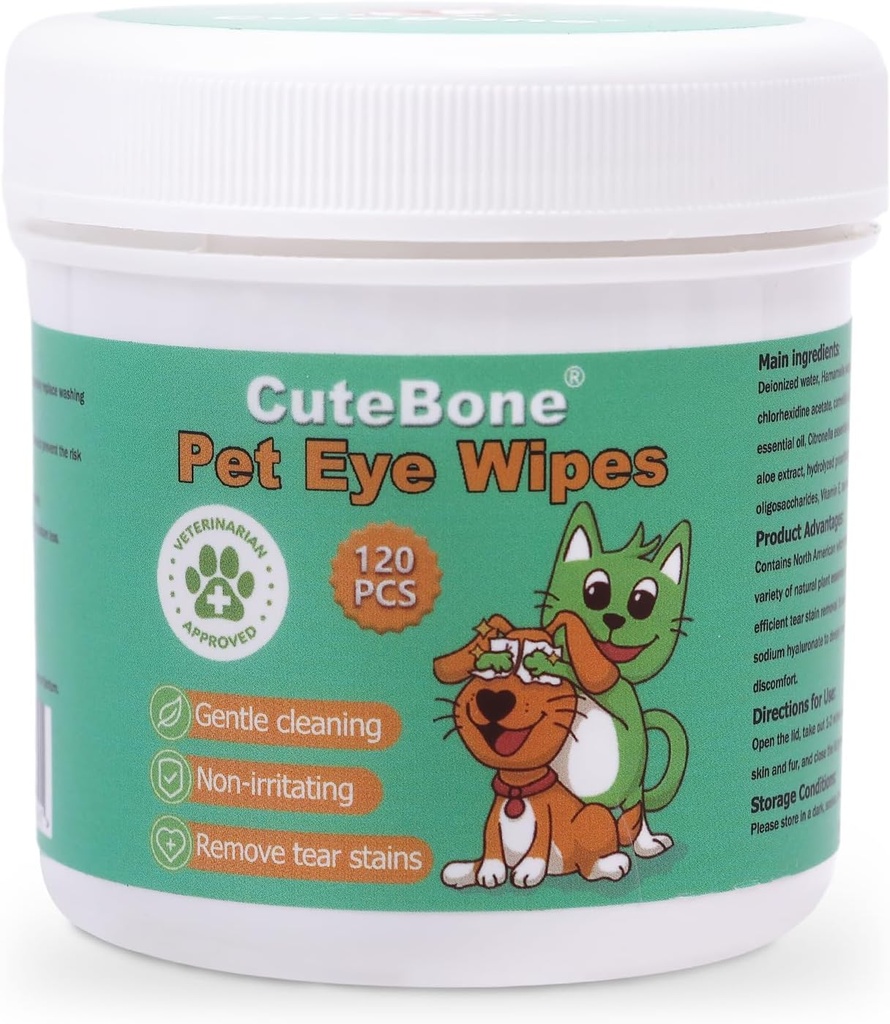 CuteBone Pet Oko Wipes 120 Počet - Jemné a uklidňující oční čištění Wipes pro psy a kočky, Odstraňuje špínu, Tear Stains, a nedostatky, Prevents oční infekce, přírodní složky, bezpečné a snadné použití