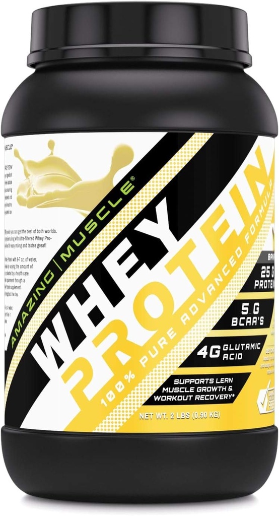 Amazing Muscle 100% syrovátkový protein Powder * Pokročilý vzorec s syrovátkovým proteinem izolát spolu s Ultra filtrovaný syrovátkový proteinový koncentrát (Banana, 2 Lb)