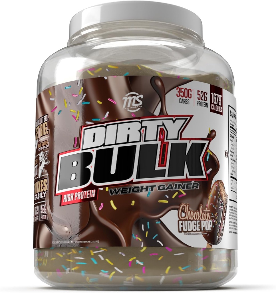 MAN Sports - Dirty Bulk: Chocolate Fudge Pop High Protein Weiner Gainer Powder s 52g proteinu