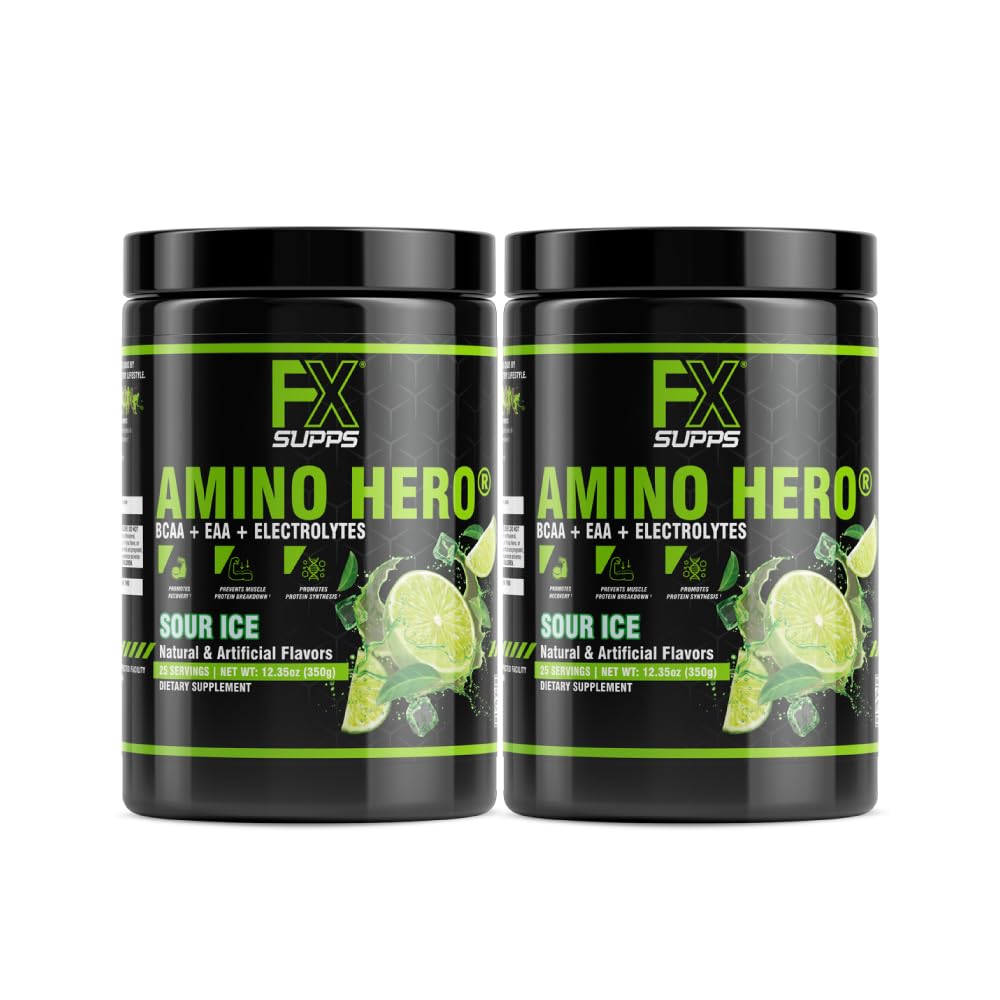 FXSUPS Amino Hero Sour Ice Flavor (50 Služeb) 124; Post- Workout Recovery drink pro muže a ženy 124; Energy Powder Mix s BCAA, EAA, a Electrolytes S124; Promotes Endurance a zdravé svaly - 2 Pack