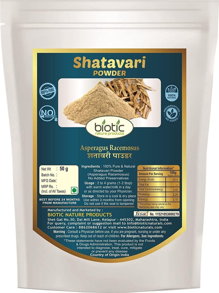 Veena Natural Shatavari Powder - Chřest Racemosus - Satavar Churna - Satavari Powder - 50g