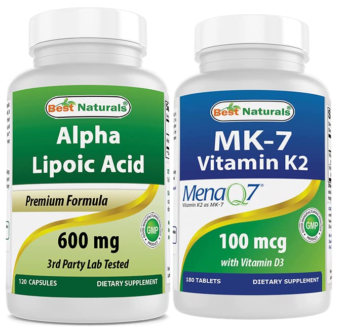Nejlepší Naturals Alpha Lipoic Acid 600 mg & Vitamin K2 (MK7) s D3